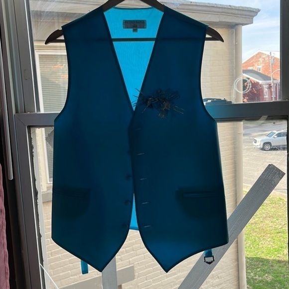 Mens Vesuvio Napoli Italian Design Dress Vest Turquoise Aqua Blue Suit/Tux Small - Picture 3 of 12